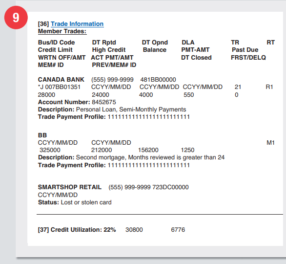 Equifax credit report extract